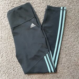 Adidas Women’s Medium Forest Green Leggings with Mint Stripes